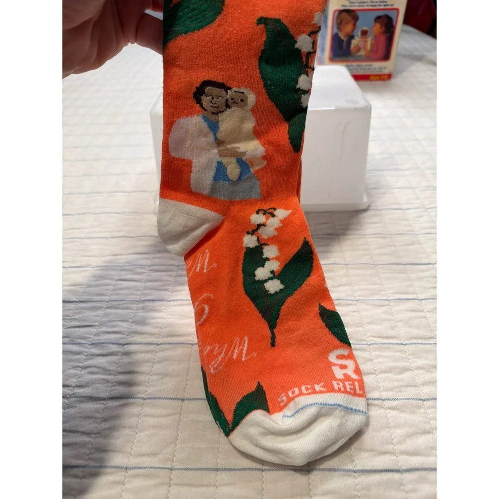 Sock Religious St Gianna Catholic Saint Crew Socks Orange One Size Made in USA